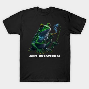 Techno T-Shirt - Any Questions Frog - Catsondrugs.com - Techno, rave, edm, festival, techno, trippy, music, 90s rave, psychedelic, party, trance, rave music, rave krispies, rave flyer T-Shirt T-Shirt T-Shirt T-Shirt